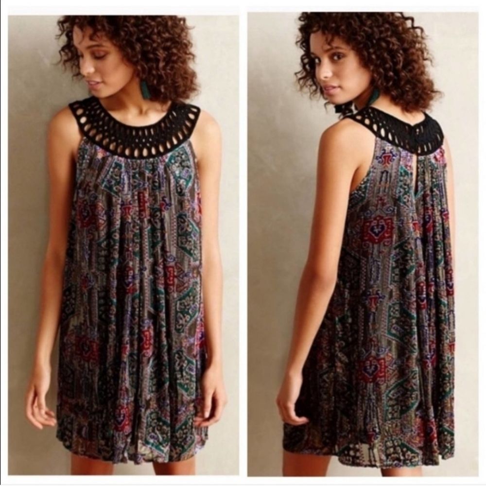 Moulinette Soeurs Anthropologie Linnea Burnout Velvet Metallic Dress Size S.